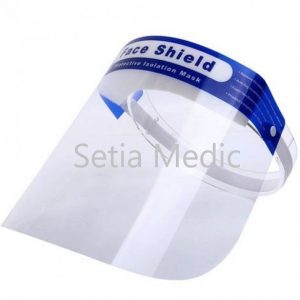 Transparent face shield with blue header and sponge