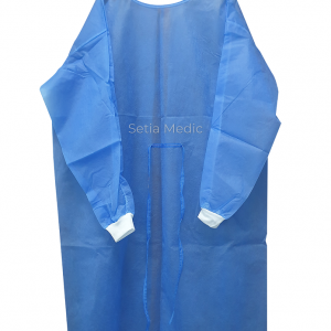 Blue Color medical long sleeve isolation gown with white color knitted cuff