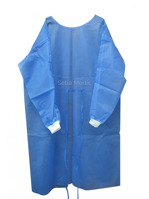Blue Color medical long sleeve isolation gown with white color knitted cuff