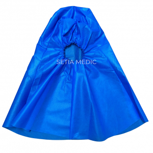 Blue Colour Tudung Cover, Hood Cover, elastic opening hold at the front, Head to chest coverage length.