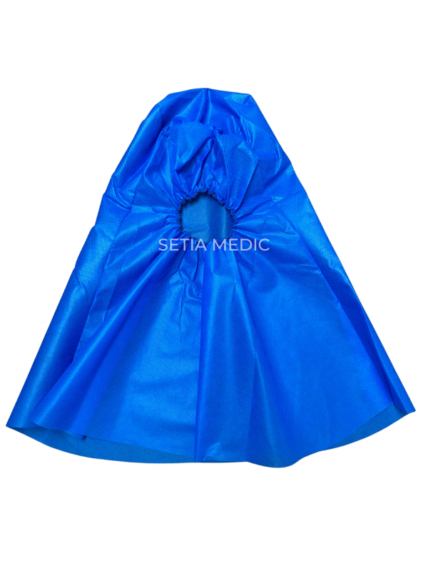 Blue Colour Tudung Cover, Hood Cover, elastic opening hold at the front, Head to chest coverage length.