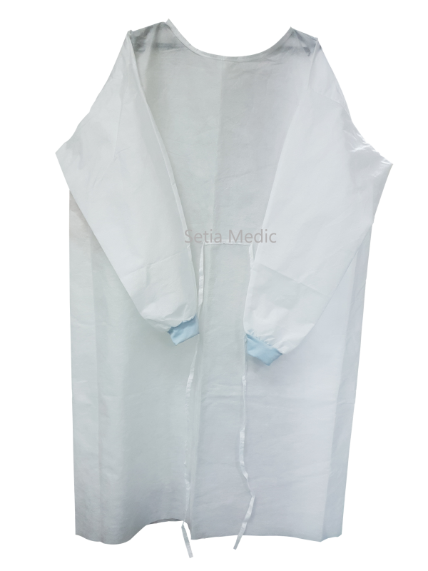White Color medical long sleeve isolation gown with white color knitted cuff